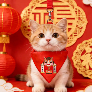 Chinese New Year Pet Triangle Bib Red Lion Dance Design <b>Neck</b> <b>Warmer</b> For Dog Cat - Product Image 3