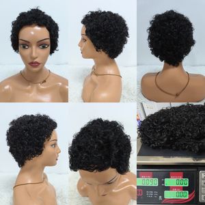 Promotion : Perruque en cheveux humains brésiliens 100 % naturels, ondulations courtes, coupe Pixie, Bob bouclé, Jerry Curl, pour femmes noires – Vente en gros à 6,4 $ - Product Image 4