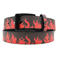 Ceinture JULUN pour Homme – Ceinture Designer en PU à Motif Flamme Rouge avec Boucle Ardillon Noire – Accessoire de Taille Personnalisé Style Punk Urbain