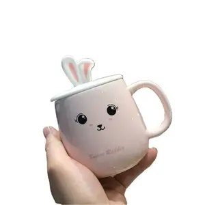 Cute Bunny Coppia Tazza di Farina D'avena Colazione Tazza di Ceramica con Coperchio Cucchiaio