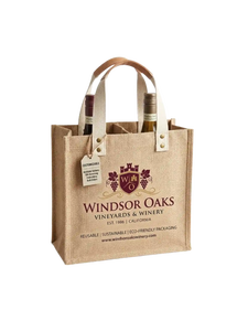 Sac cadeau double pour vin en jute naturel avec séparateur pour deux bouteilles et poignée en corde durable pour l'emballage de vin, la vente au détail et les célébrations - Product Image 1