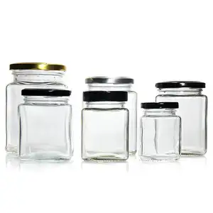 Wholesale 180ML 200ML 250ML 380ML 500ML 730ML Square Clear Glass Honey Jar With Silver Lid