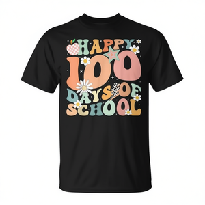T-shirt Groovy per il 100° giorno di scuola, design Happy Teacher Student per la festa dei 100 giorni - Product Image 2