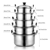 Lot de 10 Casseroles et Marmites en Acier Inoxydable Style Américain, Ensemble de Batterie de Cuisine Épaisse pour Soupes et Plats Profonds