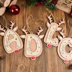 Custom Reindeer Alphabet Ornament with Names, Personalized Ornament for <b>Christmas</b> <b>Tree</b>/Stockings, <b>Wooden</b> Xmas Decorations - Product Image 6