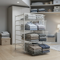 Kit de paniers de rangement métalliques extractibles réglables OEM avec glissières de tiroir, organisateur à 4 niveaux pour placard, armoire, bureau