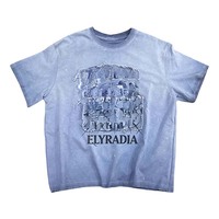 ELYRADIA T-shirt in cotone oversize lavato personalizzato con stampa citazione gotica, stile retrò streetwear casual
