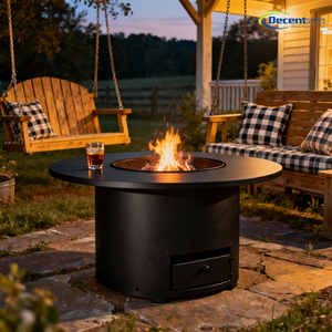 Brasero de Hierro con Estructura Metálica y Almacenamiento, Diseño de Mesa Redonda para Reuniones en Patios y Jardines al Aire Libre en EE. UU. y la UE - Product Image 1