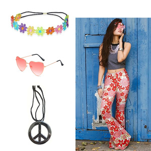 Ensemble de vêtements pour femmes PESENAR Hippie-lunettes rétro des années 1960 et 1970, collier logo paix, bandeau couronne de tournesol - Product Image 1