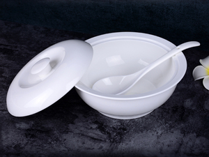 Ustom-cuenco de cerámica grande para sopa, cuenco blanco con tapa y cuchara para Cena - Product Image 5