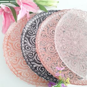 Wholesale Luxury Lace <strong>Charger</strong> Glass <strong>Plates</strong> Clear <strong>Gold</strong> Green Colors Party Modern Stylish Dining Dishes Packaging - Product Image 2