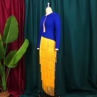 Magnifique robe de bal midi pour femme, style grec Sigma Gamma Rho, bleu roi et or, manches longues, col en V, 100 % polyester, style élégant
