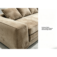 Ensemble de canapés modulaires en velours côtelé pour salon, coussins amovibles, profil bas, grande surface d'assise, support épais, bords surpiqués, mobilier
