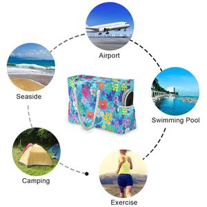 กระเป๋าชายหาดลายดอกไม้สไตล์ออสเตรเลียสำหรับปิกนิกฤดูร้อน กันน้ำ ใช้ได้ทั้งชายหาดและสระว่ายน้ำ เหมาะสำหรับวันหยุดสุดสัปดาห์ พร้อมหูหิ้วเชือก - Product Image 3