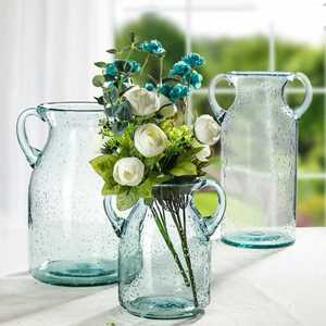 <span class=keywords><strong>Vase</strong></span> à fleurs cylindrique en verre de grande taille moderne, personnalisé, de couleur <span class=keywords><strong>bleu</strong></span> violet, avec poignée, en gros - Product Image 2