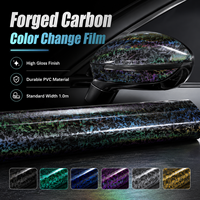 Film Vinyle Adhésif PVC Noir Brillant Effet Carbone Forgé pour Habillage de Voiture, Garnitures de Rétroviseurs et Tableau de Bord, Largeur 1m