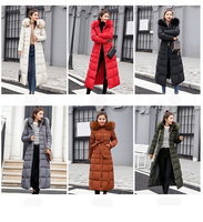 Manteaux d'hiver minces et matelassés Manteau long en duvet pour femme Col en fourrure Capuche Vêtements d'extérieur personnalisés Coton épais rembourré Vestes longues Puffer