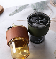 Tasse à Matcha en Verre Multicolore avec Manchon en Cuir et Paille, Qualité Alimentaire, Portable, Écologique, pour Cérémonie du Thé et Usage Quotidien