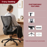 Chaise de bureau ergonomique en maille simple, plusieurs options de tissu en maille multicolores, réglable en hauteur, pour personnel de bureau