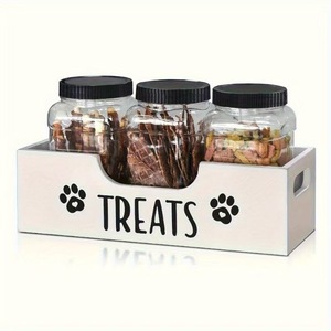 Wooden <b>Dog</b> Treat <b>Storage</b> <b>Box</b> Rectangular Solid Wood Multi Functional Pet Food Container Desktop Standing Type - Product Image 1