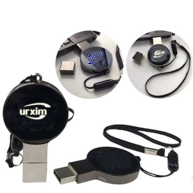 Branded Promotional Gift Trendy Led Light up Glowing logo Round Shape Keychain Usb Flash Drives Pendrive 8gb/16gb/32gb/64gb/128g
