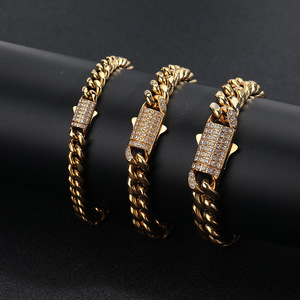 Pulseras Finas de Acero Inoxidable, Joyería con Cierre de Resorte de Diamantes, Collar de Cadena Cubana, Estilo Hip-Hop, Pulseras para Hombre, Oro 200g 80% - Product Image 1