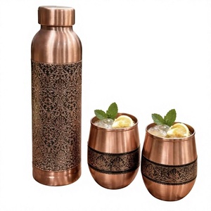 Factory Offer <b>Copper</b> <b>Water</b> <b>Bottle</b> with Two Tumblers Luxury Design Eco-Friendly Portable Drinkware for Home Office & Outdoor Use - Product Image 1