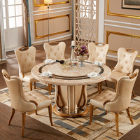 Europäischer Stil Luxus Esstisch High-End-Rund drehbar Eck-Marmor-Tisch Platte Esstisch-Set