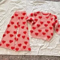 Ensemble de pantalons évasés pour bébé fille 100% coton, doux et chaud, avec motif de nœud, style décontracté, avec cœur