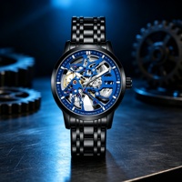 Montre mécanique automatique de luxe pour homme en alliage, acier inoxydable, lumineuse, squelette creux, grand cadran, verre minéral, style affaires