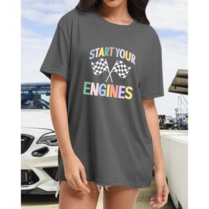 Camiseta de Carreras para Mujer, Diseño de Bandera a Cuadros, Manga Corta, Informal, Unisex, 100% Algodón, Tejido Suave - Product Image 2