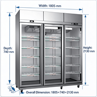 Vitrine réfrigérée commerciale verticale à 3 portes vitrées D303, porte antibuée, éclairage LED, en acier inoxydable,