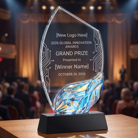 Trophée personnalisé en cristal irisé en forme de feuille, plaque en verre gravée sur mesure, certificat de reconnaissance, récompenses d'entreprise