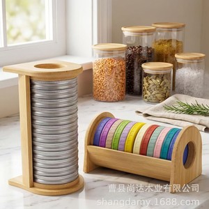 Estante de almacenamiento de tapas de tarros de bambú, estante de almacenamiento de tapas sencillo, estante de madera para tapas de tarros de cocina, estante de almacenamiento de madera. - Product Image 2