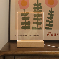 Lampe de chevet LED en bois pour chambre d'enfant, veilleuse USB, lampe à base en bois, tableau de messages LED en acrylique vierge pour amis