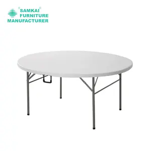 Meja lipat plastik bulat elegan untuk acara, meja makan putih portabel SK-ZDZ-G005