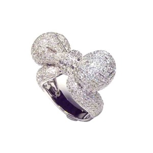 Wholesale Elegant Ribbon Bow Knot Design 18k Solid White Gold Natural VS SI Round Diamond Jewelries Unique Fancy Ring for Women - Product Image 2