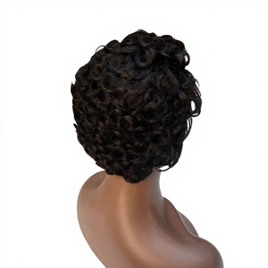 Perruques en <span class=keywords><strong>cheveux</strong></span> humains brésiliens en gros, courtes, avec dentelle frontale coupée, petites, sans colle, pré-épilées, frisées, avec <span class=keywords><strong>frange</strong></span>, noir naturel pour - Product Image 4