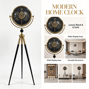 Reloj de pie trípode vintage con engranajes expuestos, marco de aleación, esfera de madera estilo coche antiguo, movimiento de cuarzo, decorativo, tipo reloj de <span class=keywords><strong>abuelo</strong></span> - Product Image 5