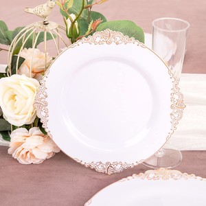 7.5 "10.25" Assiette de couleur jetable Assiette en relief Estampage à chaud Vaisselle de style occidental européen Assiette à gâteau Blanc Rouge Noir - Product Image 4