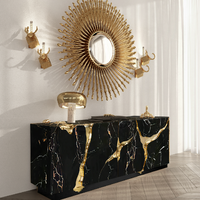 Buffet d'entrée artistique de luxe en acier inoxydable, style designer, pour maisons et villas de prestige, meuble de rangement mural