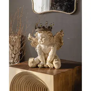 Hot Selling Abstract Home Decoration Resin Crafts Table Top Ornament Angel Sculpture with Crown