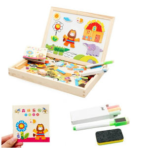 榆次男孩女孩木制儿童益智玩具画架双面干擦板拼图游戏2in1绘图板 - Product Image 4