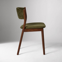 Chaise de salle à manger en velours vert olive, structure en bois de noyer massif, style moderne du milieu du siècle, mobilier pour restaurant et café