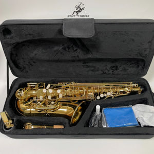 Saxofón Alto en Mi Bemol Lacado en Oro <span class=keywords><strong>de</strong></span> Fábrica China con Entrega Directa al Por Mayor OEM ODM con Estuche y Accesorios Instrumento Musical - Product Image 1