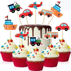 जन्मदिन की पार्टी केक सजावट की आपूर्ति कार बस ट्रेन विमान जहाज कप केक अव्वल रहने वाले छात्र परिवहन केक अव्वल रहने वाले छात्र