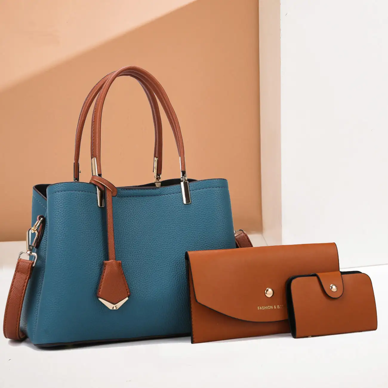Neuzugang Mode Anhänger Litchi Leder-Tote-Taschen-Set 3 in 1 Luxus-Design-Damen-Schultertasche Handtasche für Damen