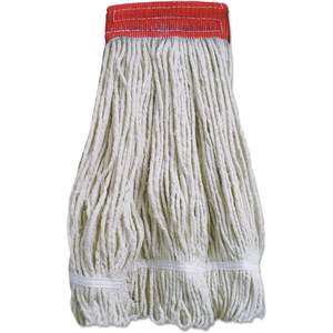 Boardwalk 20 oz Wideband Looped-End <b>Microfiber</b> <b>Mop</b> Pads Natural with Red Band Plastic Basket 12/Pack - Product Image 1