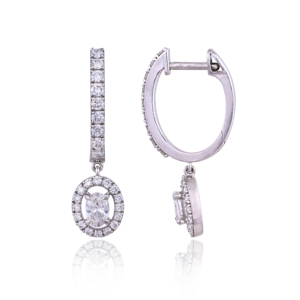 925 <b>Sterling</b> <b>Silver</b> <b>Hoop</b> Earrings with Oval and Round CVD Diamonds Luxury Lab Grown Diamond Drop <b>Hoop</b> Earrings for Women Jewelry - Product Image 3