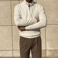 Pull-over pour homme, couleur unie, manches longues, tricoté, fermeture éclair sur le devant, coupe ajustée, décontracté, business, 100% coton